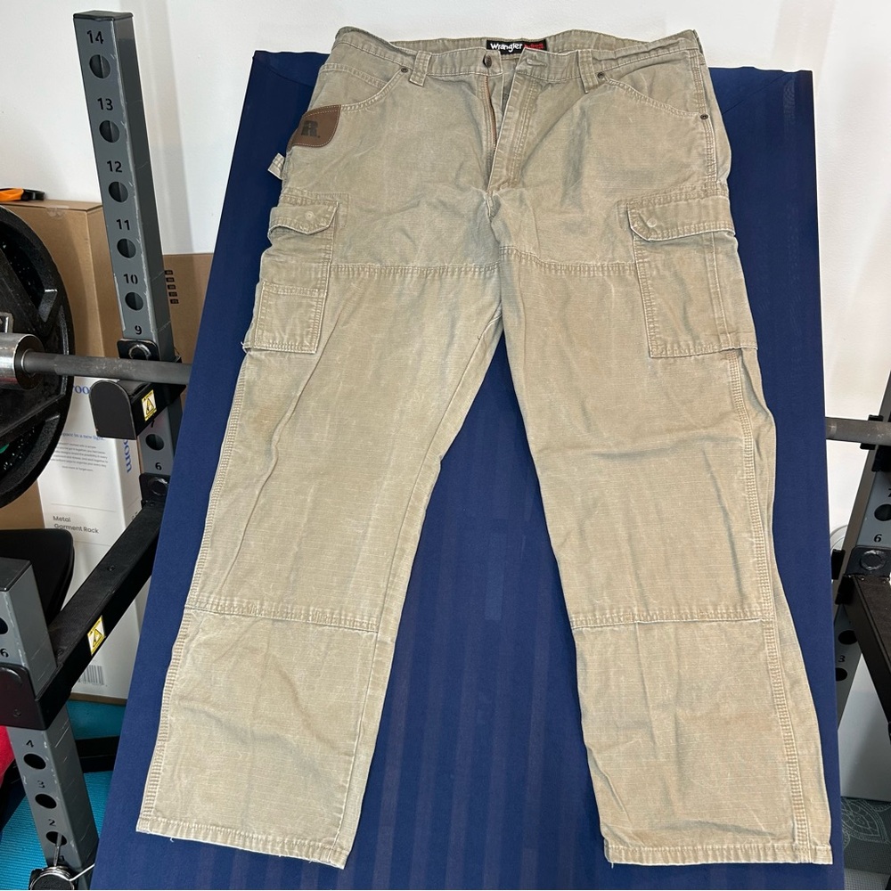 Wrangler Riggs Workwear Pants Mens W40 L32 Beige Double Knee Ripstop Carpenter